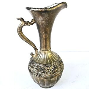 Vintage Silver Plated Jug Pitcher Floral Embossed Aged Tarnished Rustic  M530.2